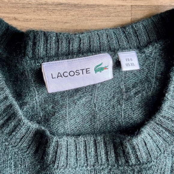Lacoste Men's XL Woolmark Cable Knit Crewneck Sweater Dark Green - Picture 5 of 13